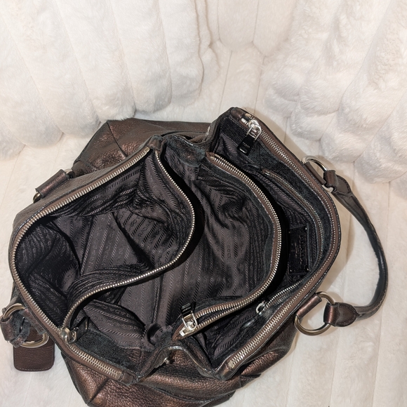 Prada Brown Vitello Daino Leather Medium Bauletto Logo Bag - Picture 14 of 14